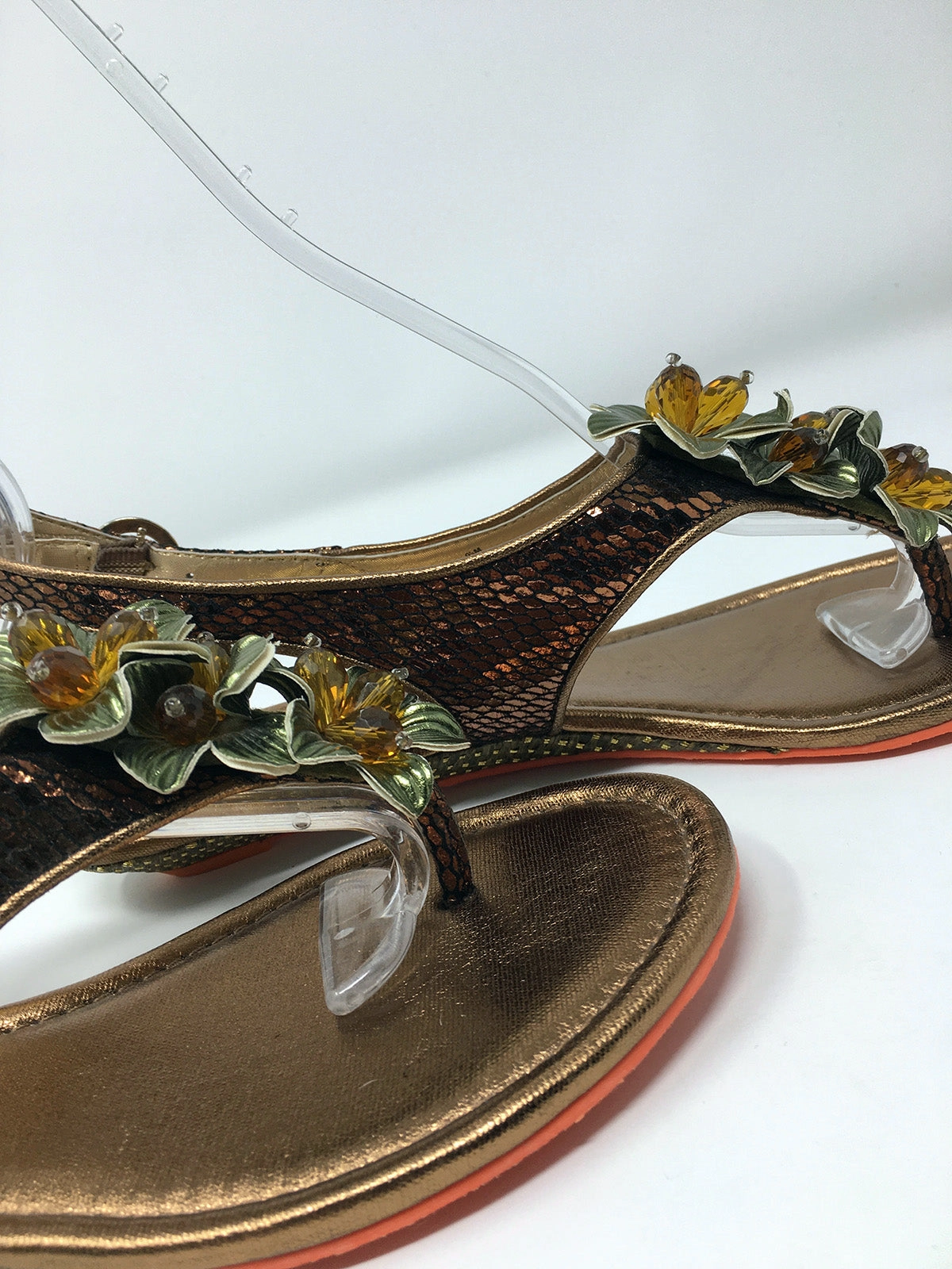Poetic Licence Size 9.5 Bronze & Sage Green Snake Print Sandals