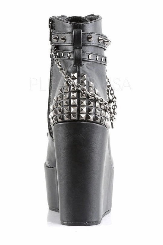 POISON-101 Demonia Wedge | Black Faux Leather