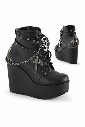 POISON-101 Demonia Wedge | Black Faux Leather
