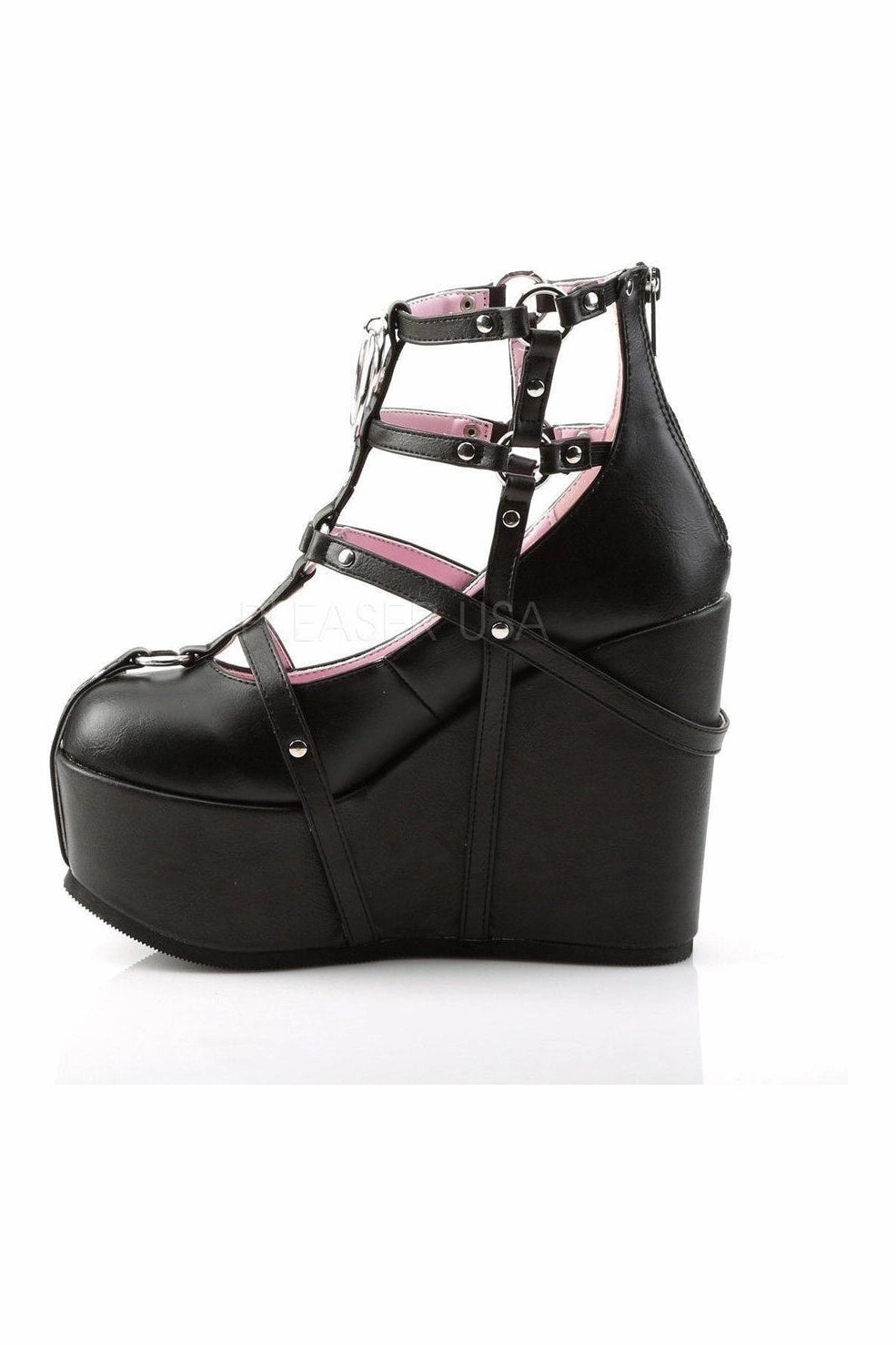 POISON-25-1 Demonia Wedge | Black Faux Leather