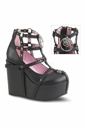 POISON-25-1 Demonia Wedge | Black Faux Leather