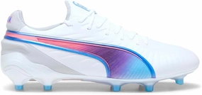 PUMA - Womens King Ultimate Fg/Ag Shoes, Color White/Bluemazing/Flat Light Gray/Suns, Size: 8 M US