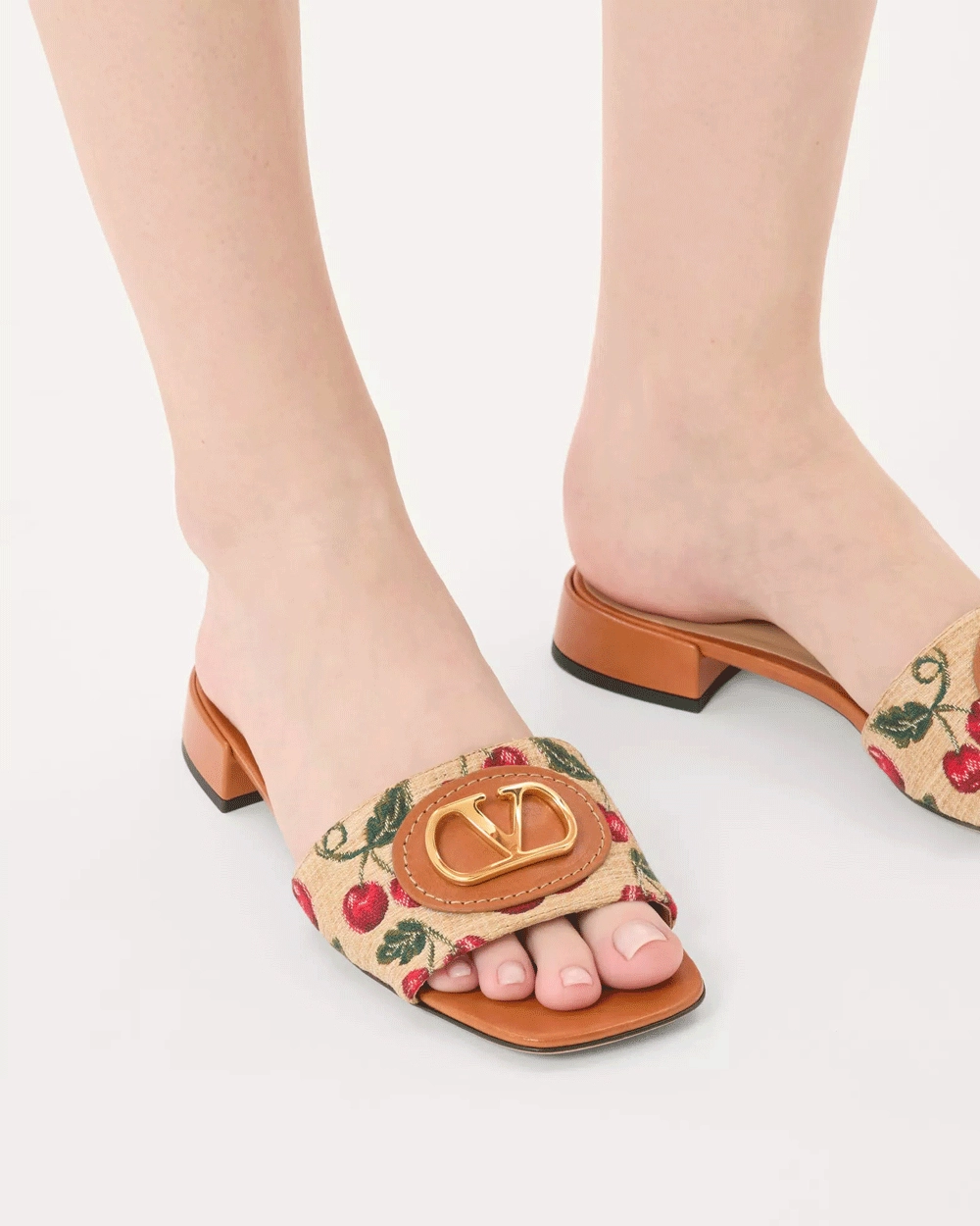Raffia Jacquard Cherryfic Slide Sandal