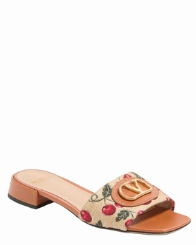 Raffia Jacquard Cherryfic Slide Sandal