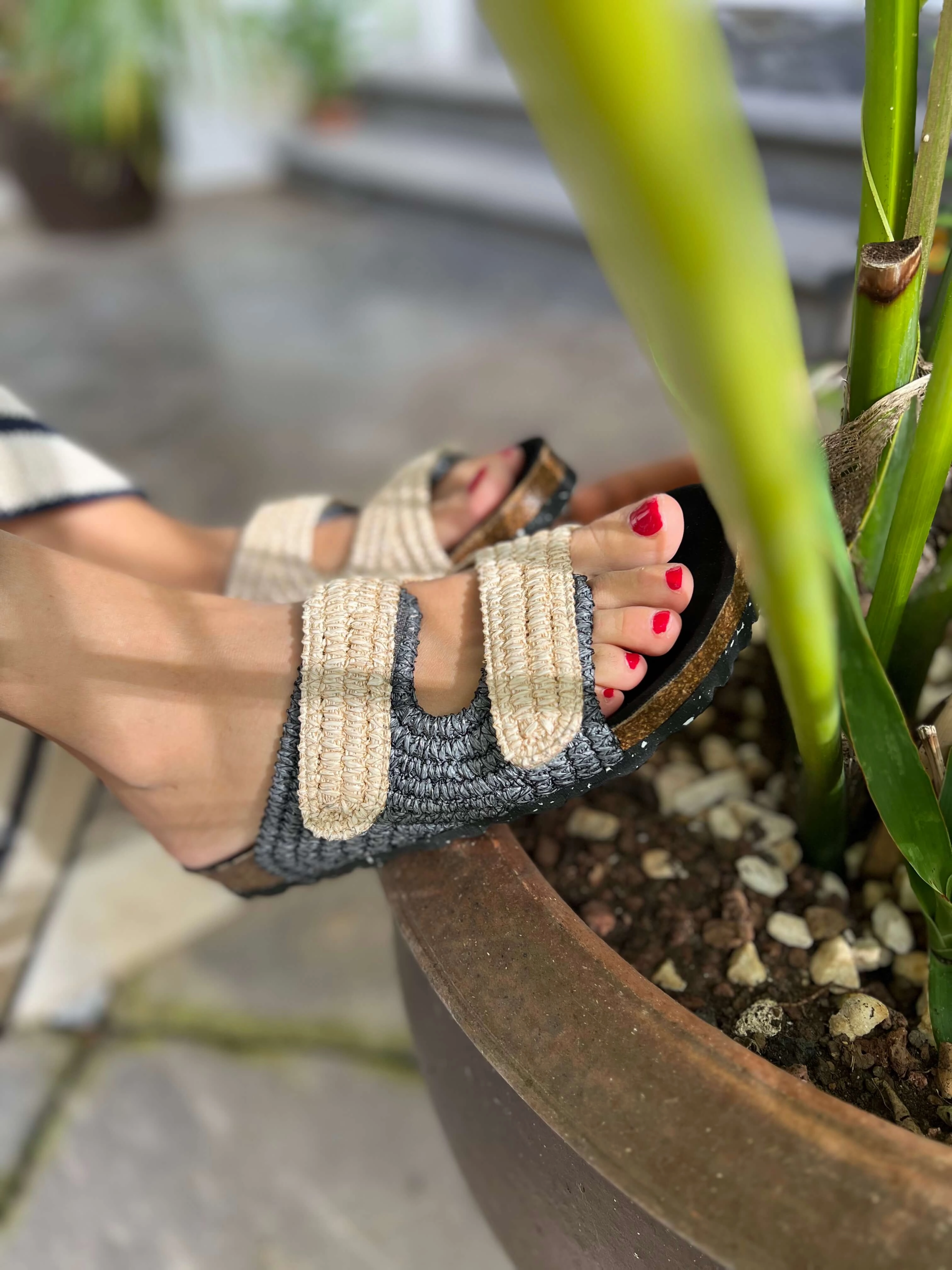Rafia Sandals | Natural & Black