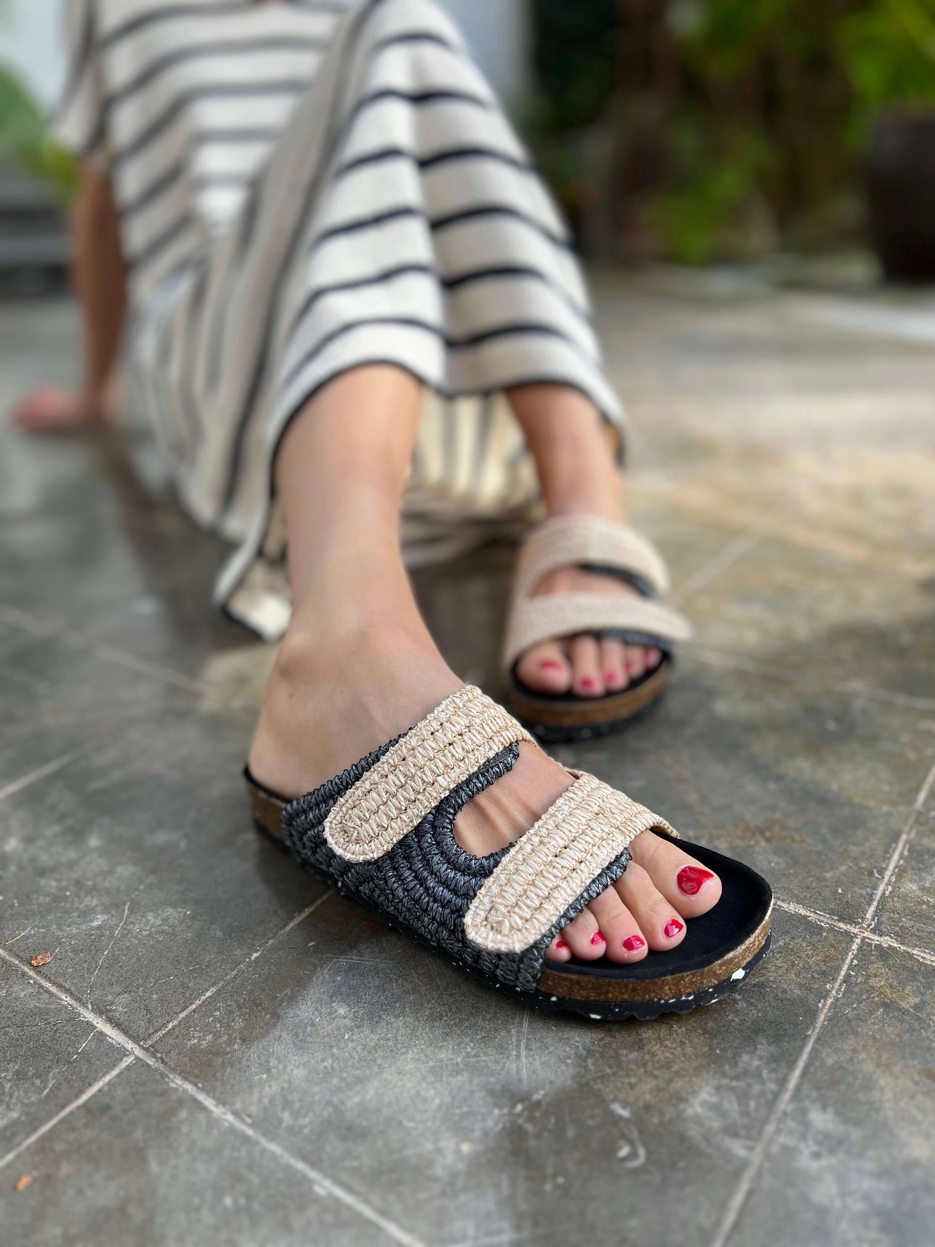 Rafia Sandals | Natural & Black