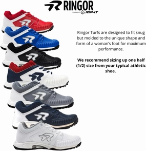 Ringor Flite Softball Turf Shoes with Pitching Toe - Lightweight and Durable Softball Shoes for Women - Royal and White - Size 6