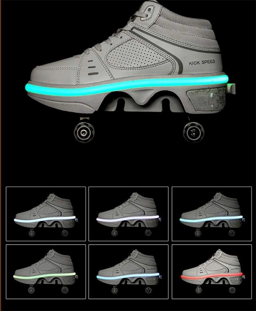Roller Skate Shoes for Adult and Children - Double Deform Wheel Automatic Walking Shoes - 2 in 1 Removable Pulley Skate Shoes for Men and Women