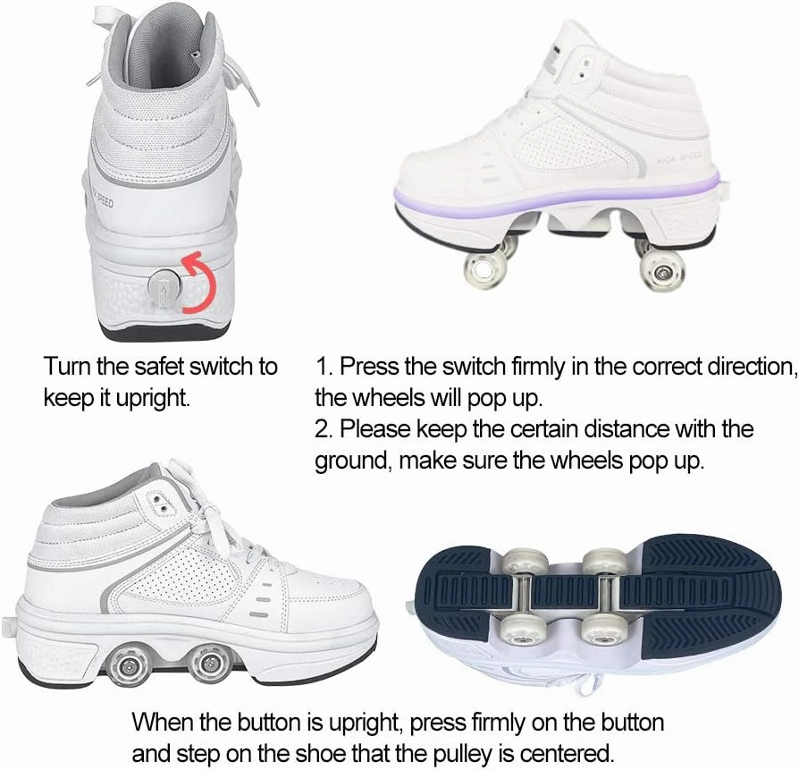 Roller Skate Shoes for Adult and Children - Double Deform Wheel Automatic Walking Shoes - 2 in 1 Removable Pulley Skate Shoes for Men and Women