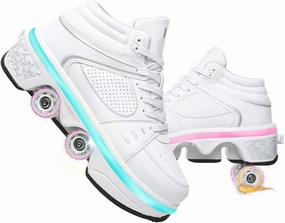 Roller Skate Shoes for Adult and Children - Double Deform Wheel Automatic Walking Shoes - 2 in 1 Removable Pulley Skate Shoes for Men and Women