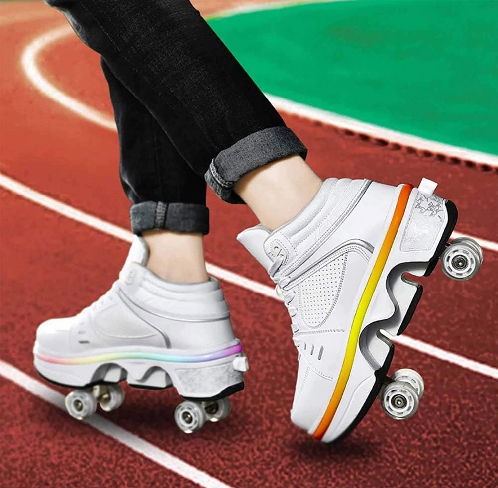 Roller Skate Shoes for Adult and Children - Double Deform Wheel Automatic Walking Shoes - 2 in 1 Removable Pulley Skate Shoes for Men and Women