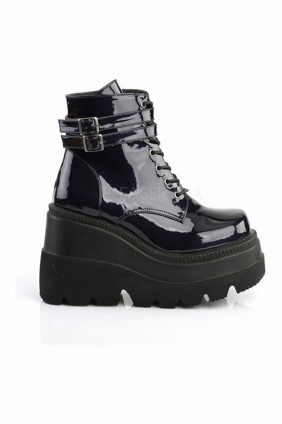 SHAKER-52 Demonia Wedge | Black Faux Leather