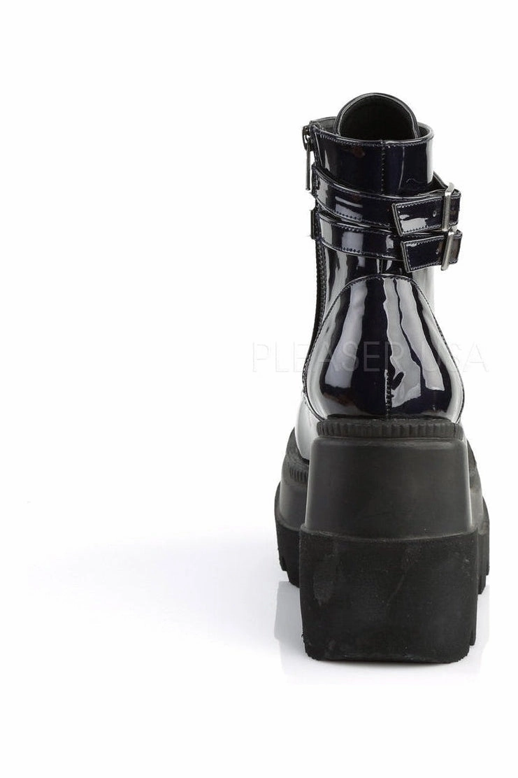 SHAKER-52 Demonia Wedge | Black Faux Leather