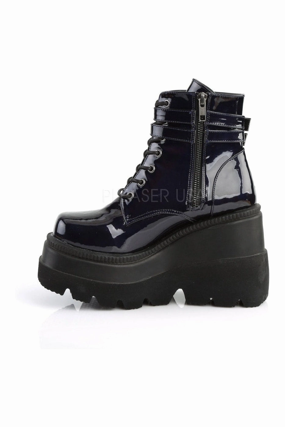 SHAKER-52 Demonia Wedge | Black Faux Leather