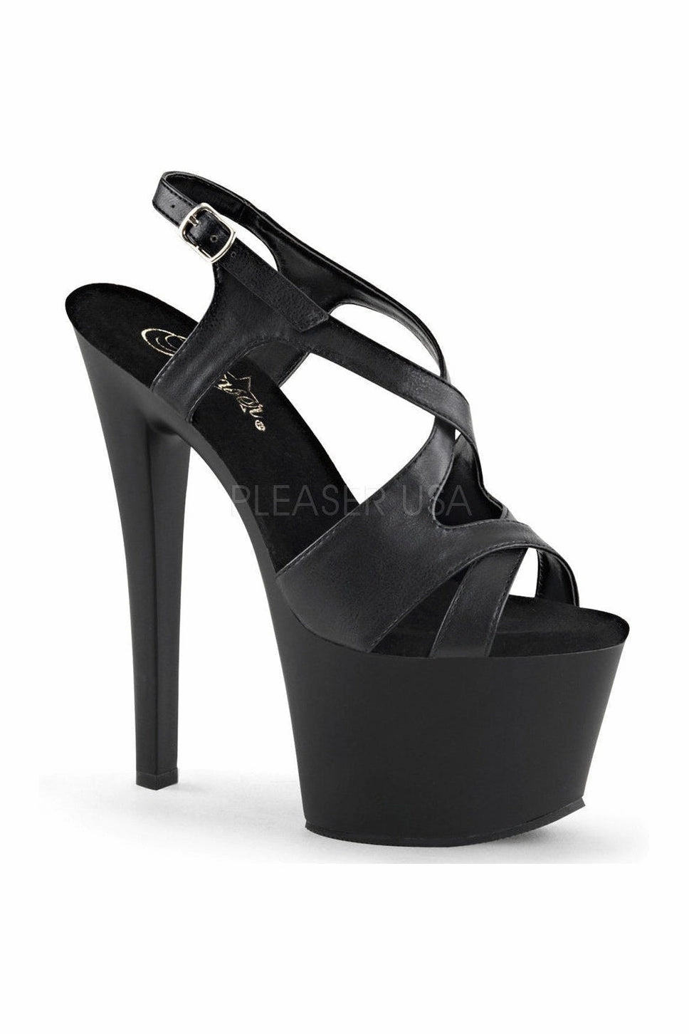 SKY-330 Platform Sandal  | Black Faux Leather