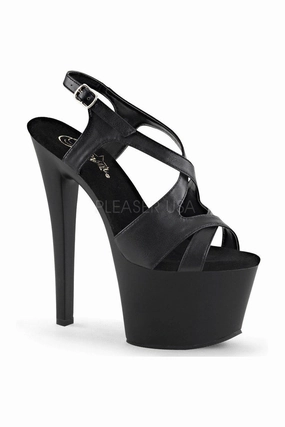 SKY-330 Platform Sandal  | Black Faux Leather