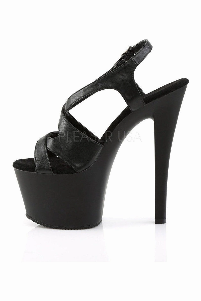SKY-330 Platform Sandal  | Black Faux Leather
