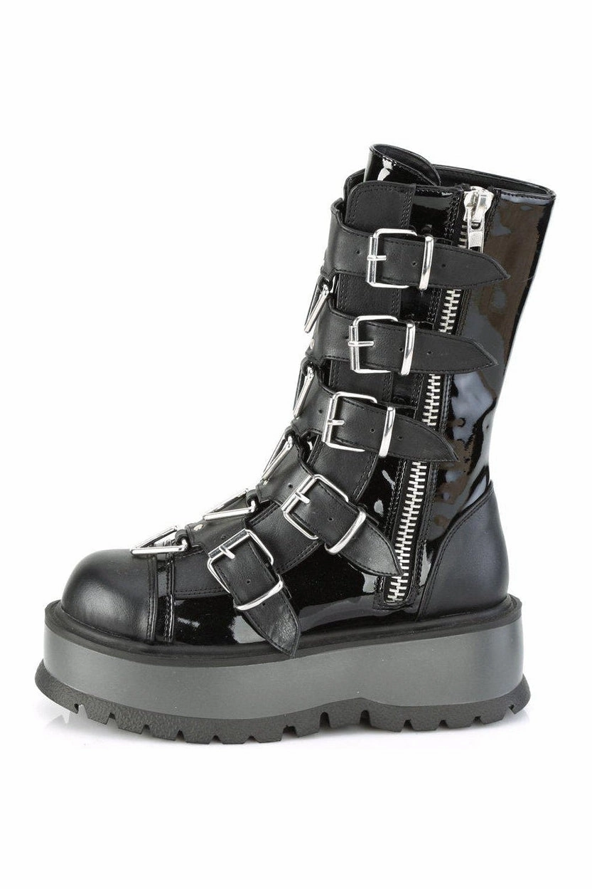 SLACKER-160 Knee Boot | Black Faux Leather