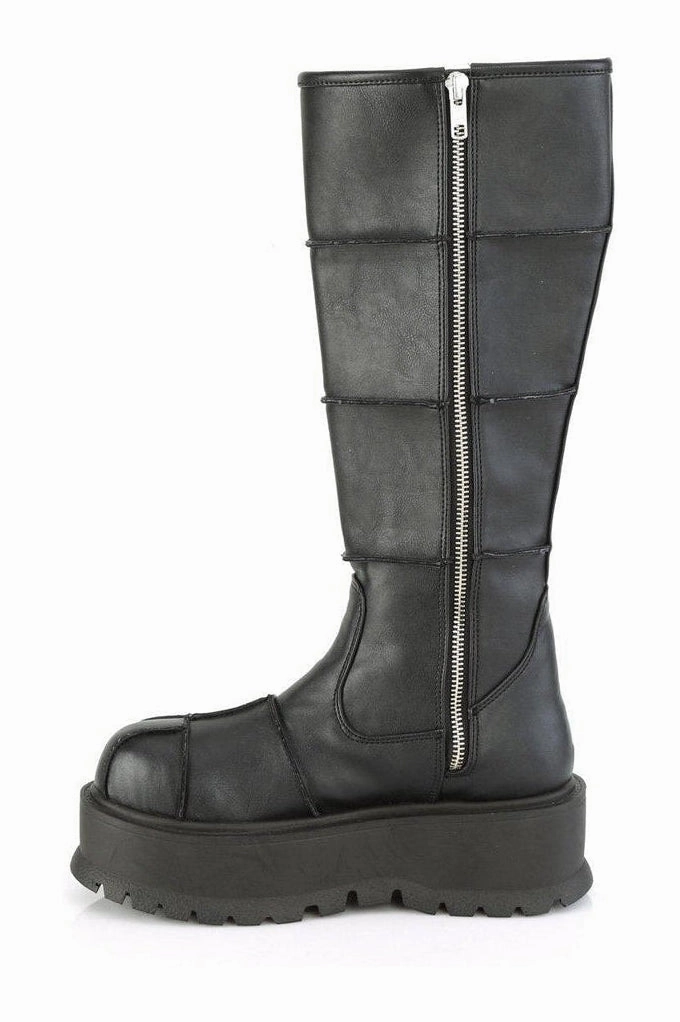 SLACKER-230 Knee Boot | Black Faux Leather
