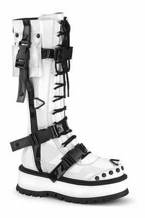 SLACKER-260 Knee Boot | White Patent