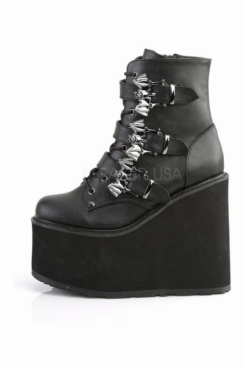 SWING-103 Demonia Wedge | Black Faux Leather