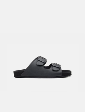 Truda Unisex Vegan Leather Two-Strap Sandals | Black
