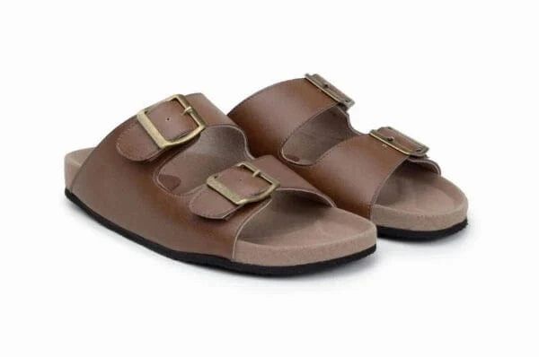 Truda Unisex Vegan Leather Two-Strap Sandals | Chestnut Brown