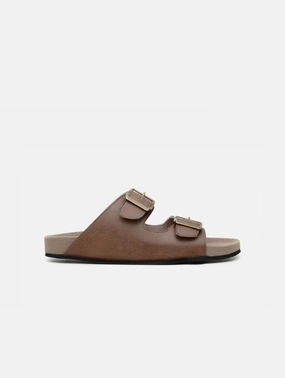 Truda Unisex Vegan Leather Two-Strap Sandals | Chestnut Brown