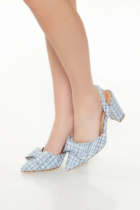 Tweed Bow Closed Toe Heel - Light Blue