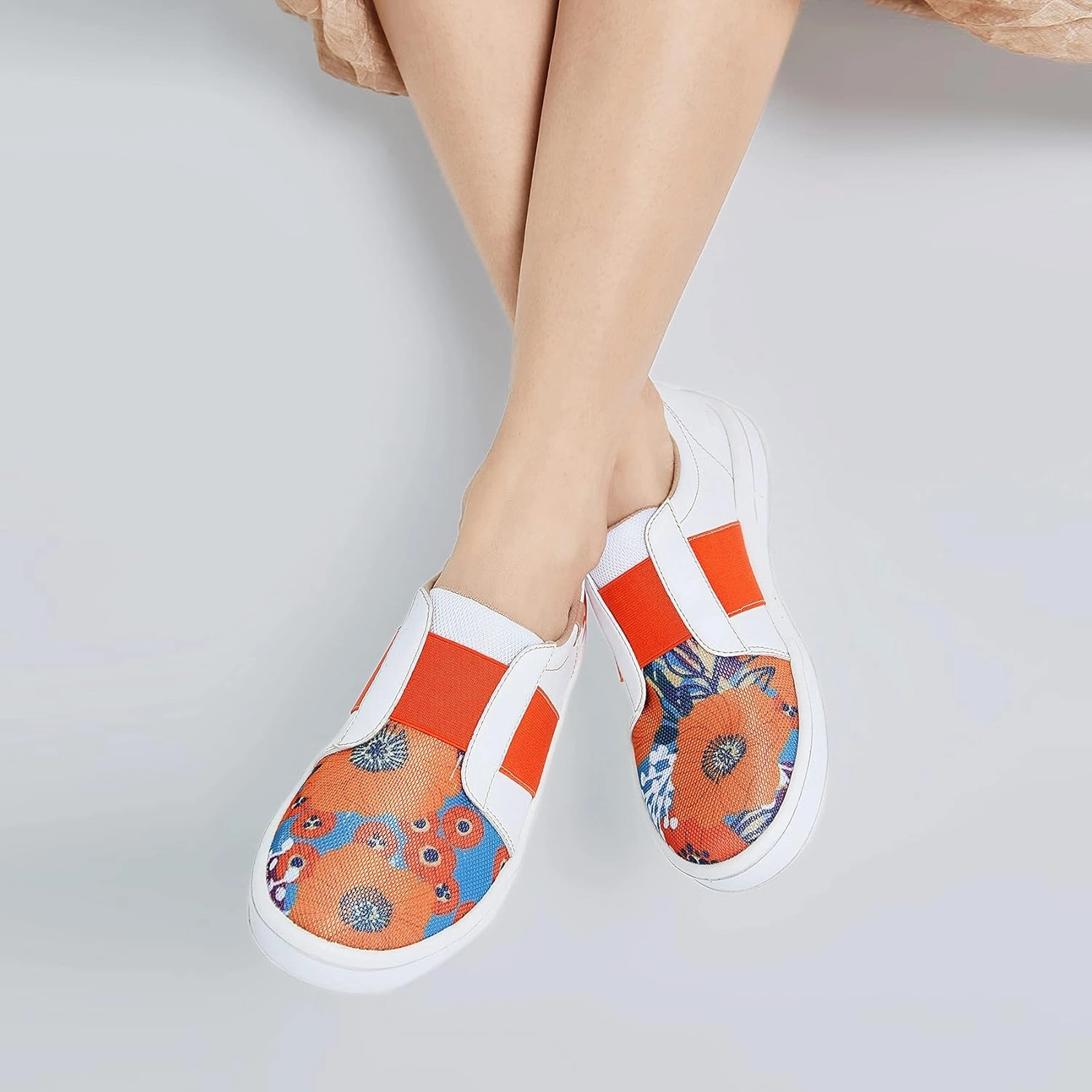 UIN Women's Fashion Sneakers Lightweight Walking Casual Slip Ons Art Painted Athletic Travel Skate Shoes Las Ramblas