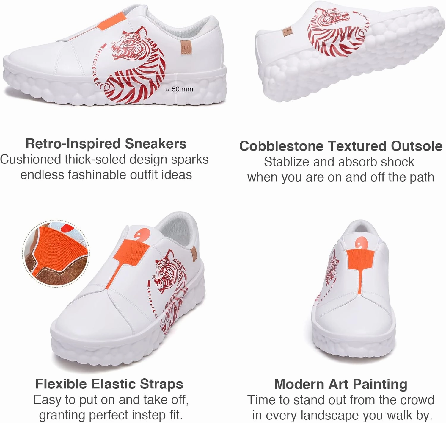 UIN Women's Fashion Sneakers Lightweight Walking Casual Slip Ons Art Painted Athletic Travel Skate Shoes Las Ramblas