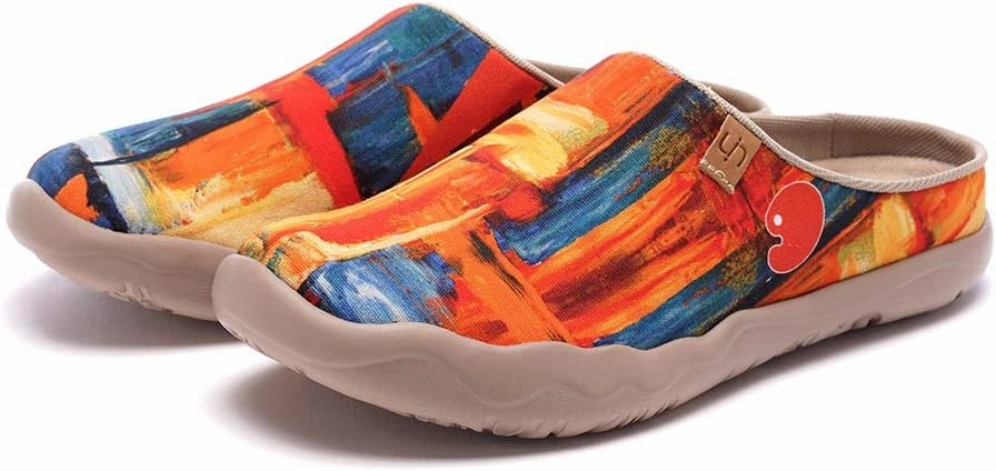 UIN Women's Slip On Mules Comfortable Flat Lightweight Wide Toe Clog Casual Art Painted Travel Shoes Malaga Series