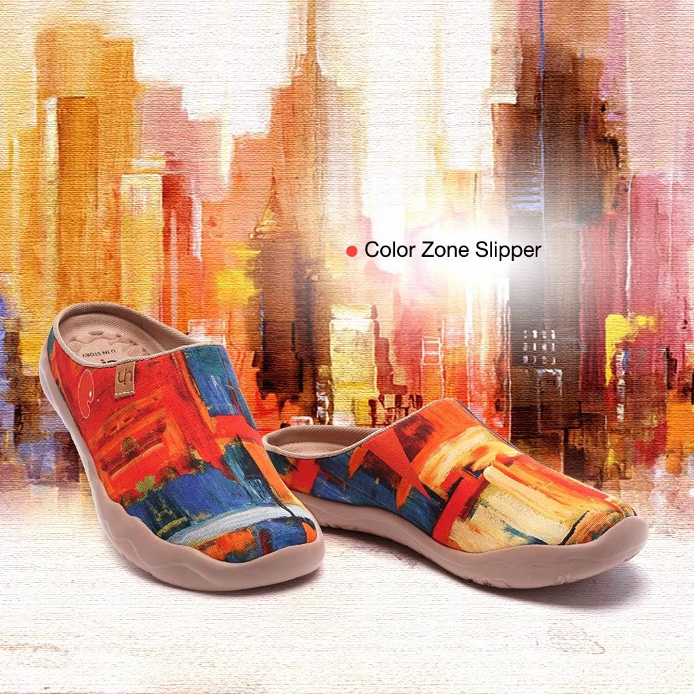 UIN Women's Slip On Mules Comfortable Flat Lightweight Wide Toe Clog Casual Art Painted Travel Shoes Malaga Series