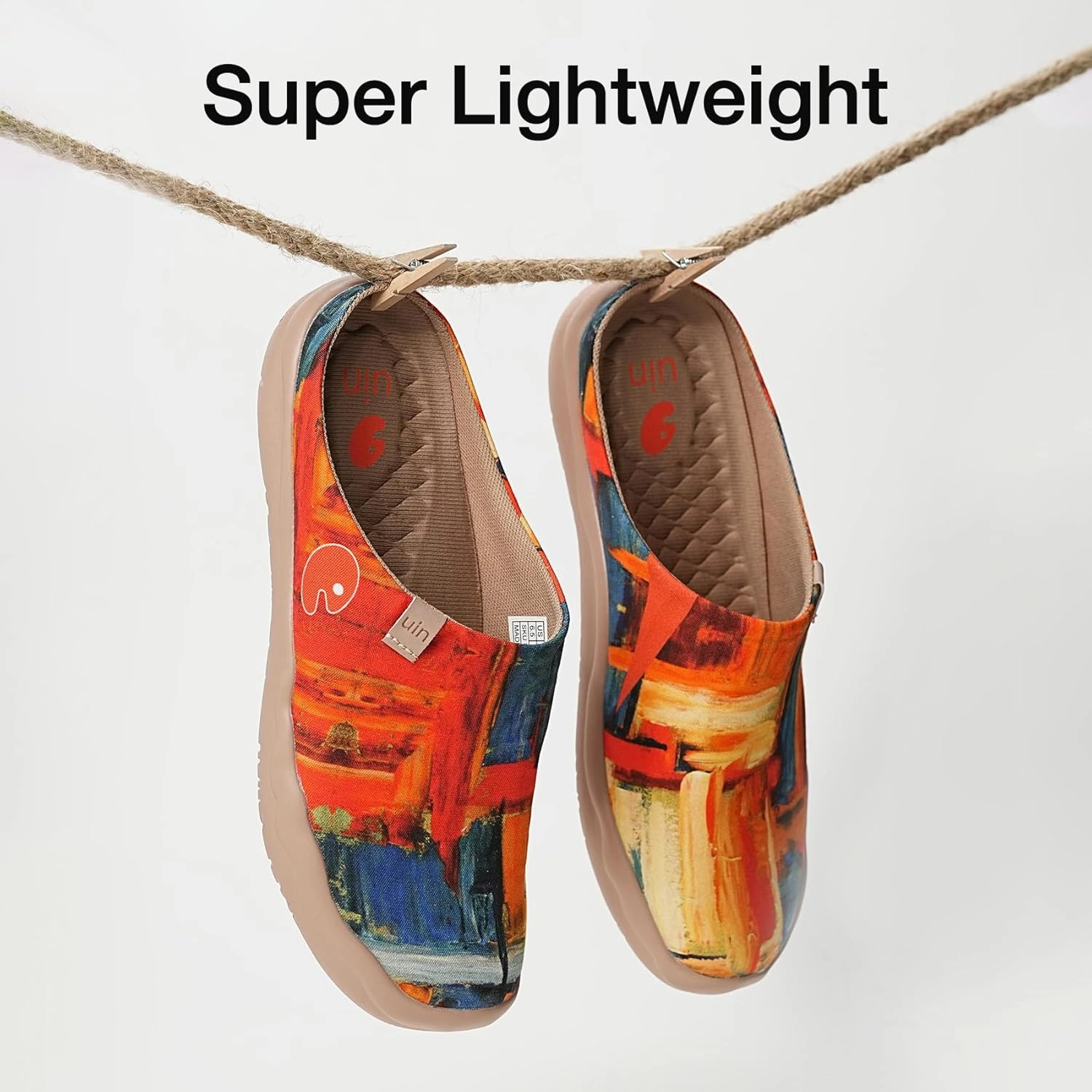 UIN Women's Slip On Mules Comfortable Flat Lightweight Wide Toe Clog Casual Art Painted Travel Shoes Malaga Series