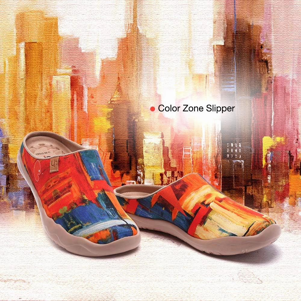 UIN Women's Slip On Mules Comfortable Flat Lightweight Wide Toe Clog Casual Art Painted Travel Shoes Malaga Series