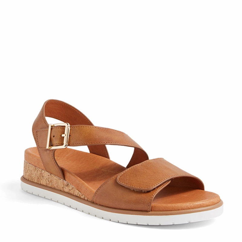VAMSY W - TAN LEATHER-WHITE SOLE SANDALS