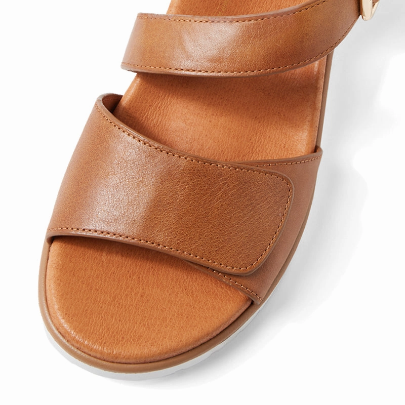 VAMSY W - TAN LEATHER-WHITE SOLE SANDALS
