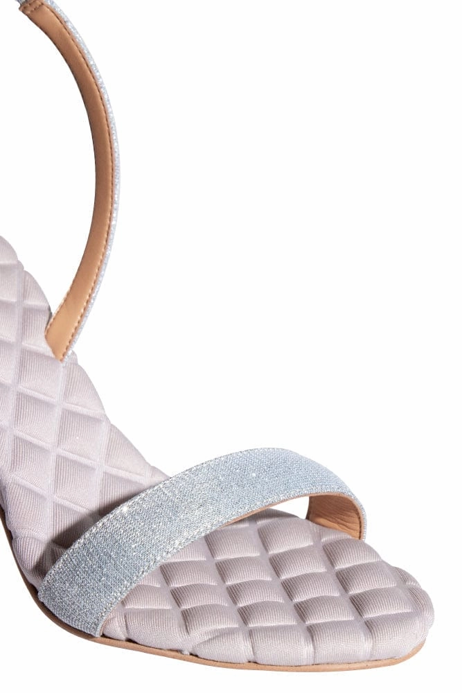 Vivien Cotton Vegan High Heeled Sandals | Silver Lurex