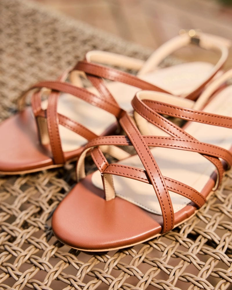 Vizzavona Vegan Recycled Grain Strappy Sandals | Camel