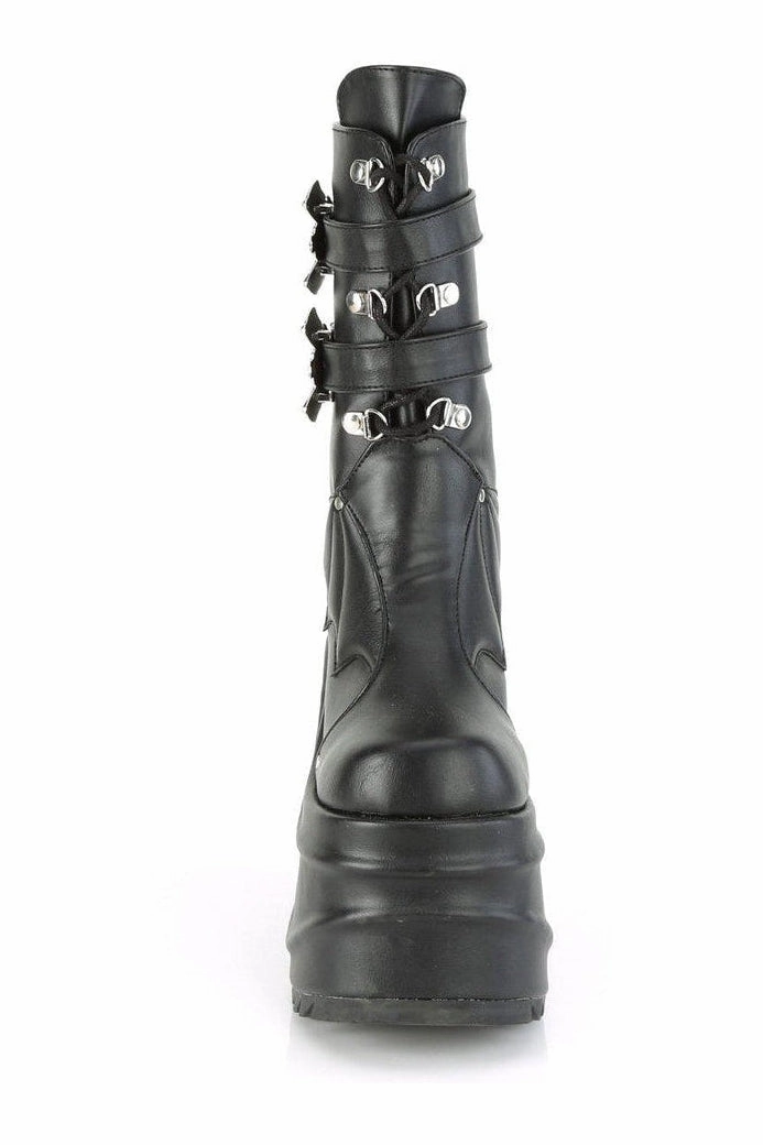 WAVE-150 Knee Boot | Black Faux Leather