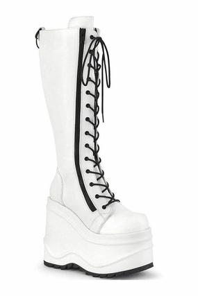 WAVE-200 Knee Boot | White Faux Leather
