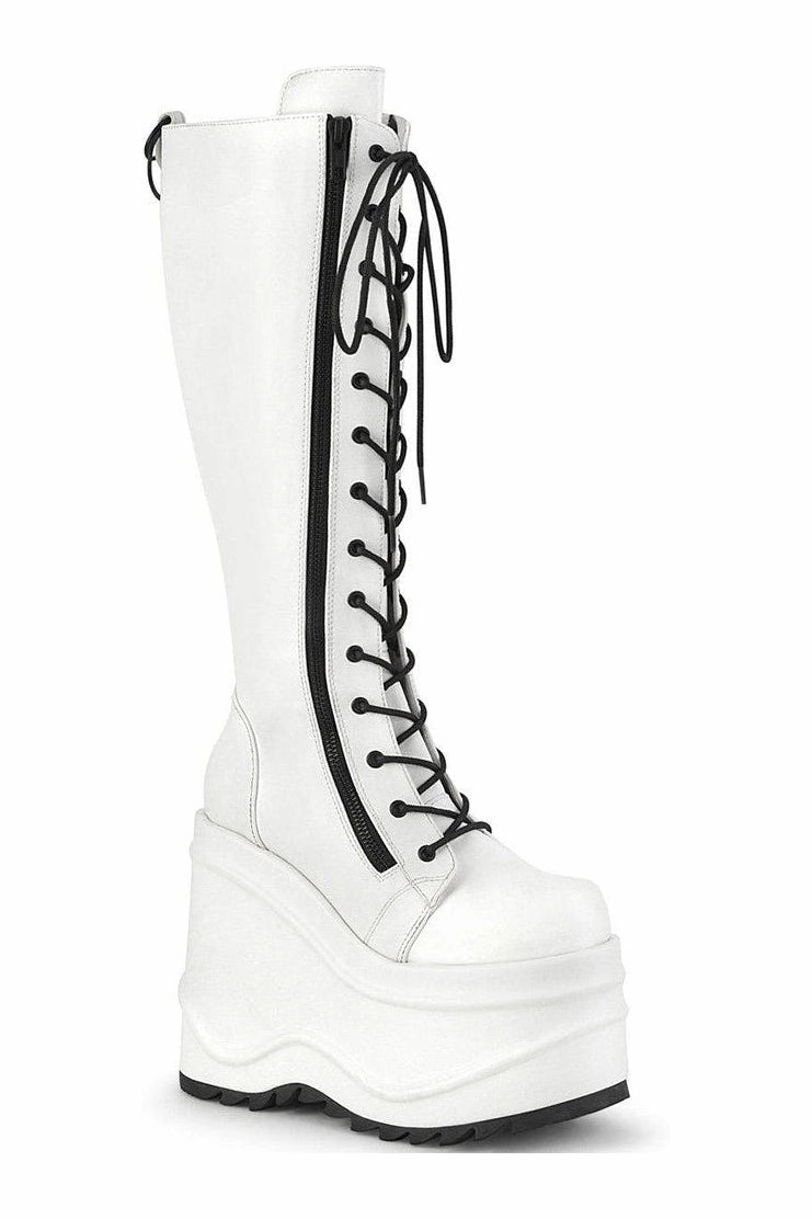 WAVE-200 Knee Boot | White Faux Leather