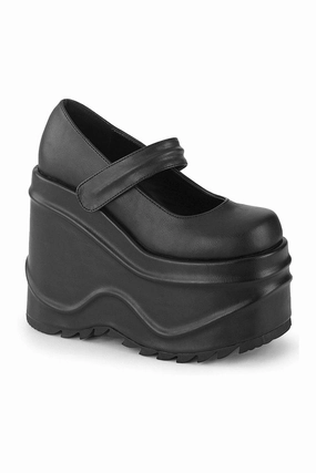 WAVE-32 Mary Jane | Black Faux Leather