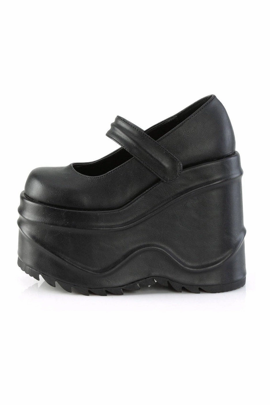 WAVE-32 Mary Jane | Black Faux Leather