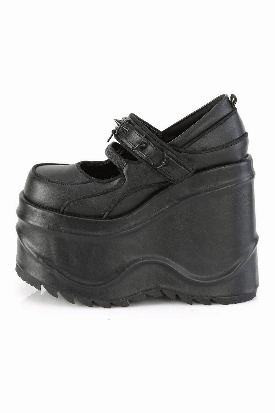 WAVE-48 Mary Jane | Black Faux Leather