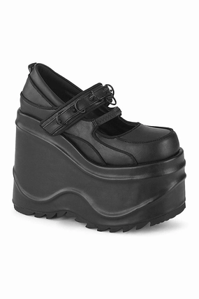 WAVE-48 Mary Jane | Black Faux Leather