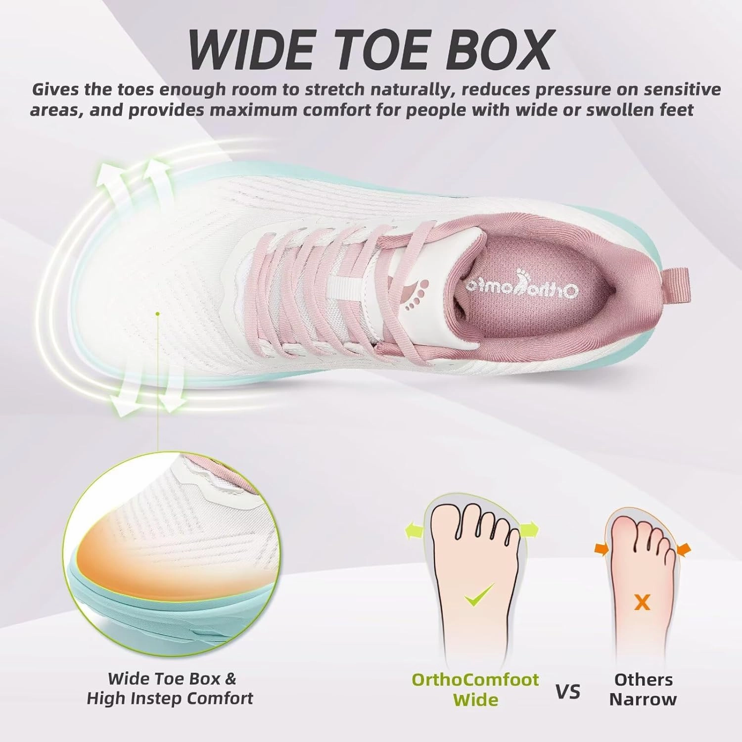 Women's Orthopedic Diabetic Wide Running Shoes: Comfortable Casual Arch Support Plantar Fasciitis Fashion Sneakers, High Arch Work Tennis Walking Shoes for Foot and Heel Pain Relief