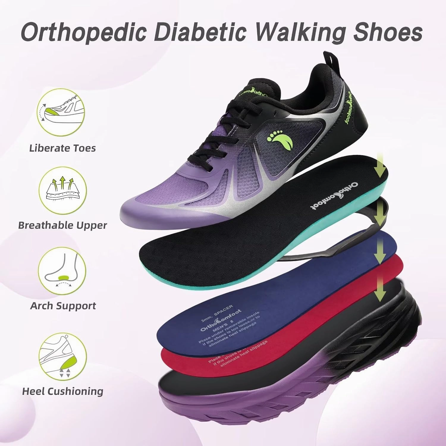 Women's Orthopedic Diabetic Wide Running Shoes: Comfortable Casual Arch Support Plantar Fasciitis Sports Sneakers, High Arch Orthotic Work Tennis Walking Shoes for Foot and Heel Pain Relief