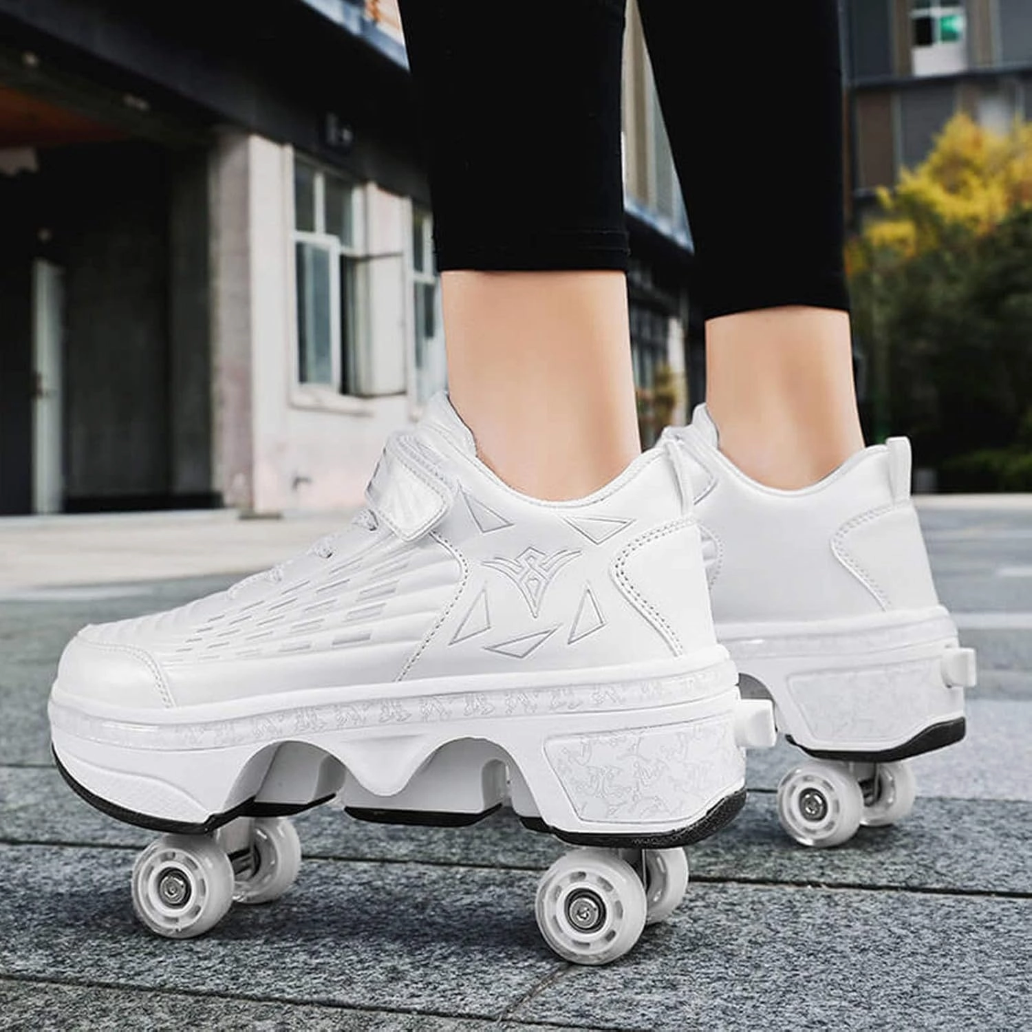 ZKHD Roller Skate Shoes Roller Skates Women 2in1 Multipurpose Shoes Shoes with Wheels Skateboarding Shoes Outdoor Sports Skating Travel Best Choice,White-EU41