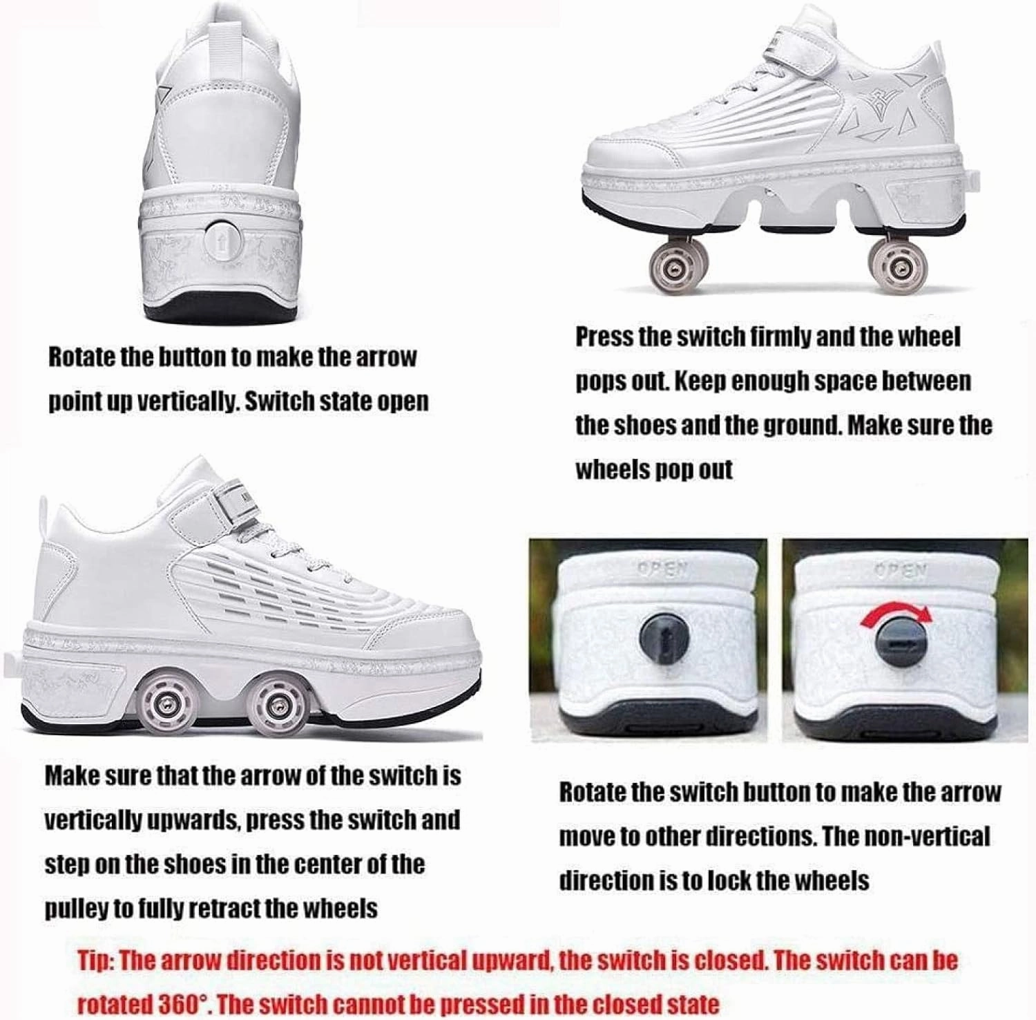 ZKHD Roller Skate Shoes Roller Skates Women 2in1 Multipurpose Shoes Shoes with Wheels Skateboarding Shoes Outdoor Sports Skating Travel Best Choice,White-EU41